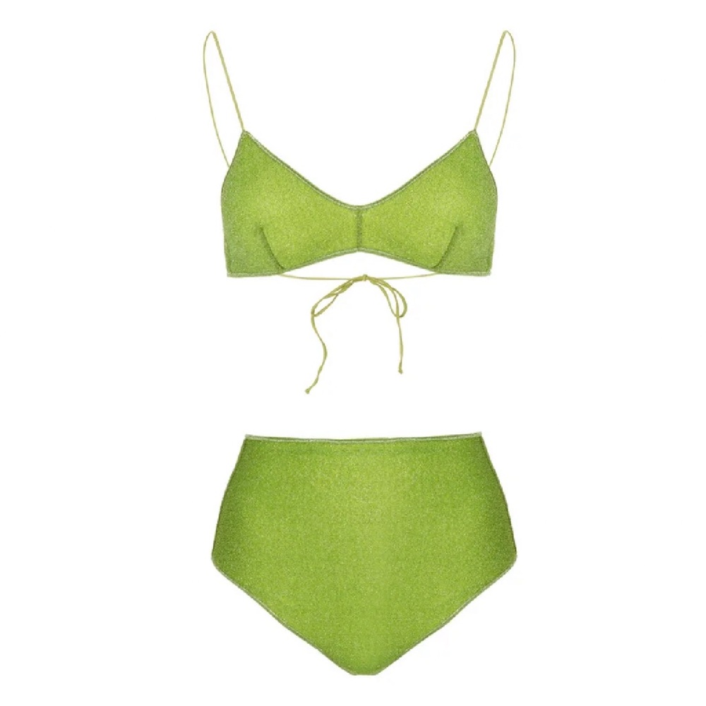 Oseree Lime Green High-Waist Bikini Set